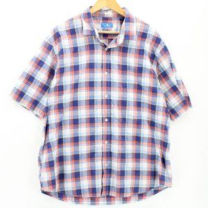 Toscano Shirt Mens Multicolor Plaid Button Down Short Sleeve Collared Size 2XL